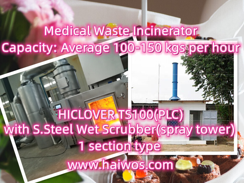 Model TS100(PLC)  Waste Incinerator with S.Steel Wet scrubber(spray tower)