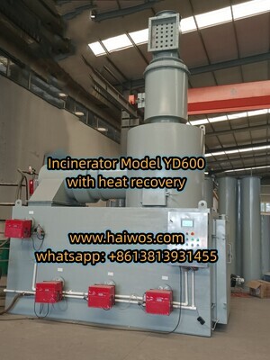 HICLOVER Incinerator Model YD600 with heat recovery 600-800kgs per hour capacity