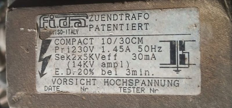 Burner Electrical Ignition Transformer Brand Fida