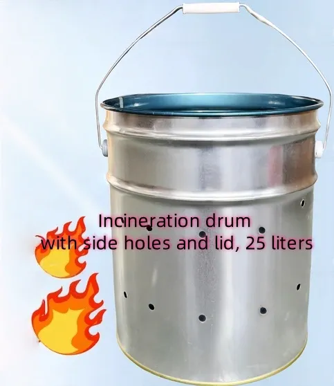 waste paper Incineration drum with side holes and lid, 25 liters