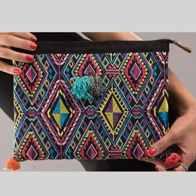 Beautiful Embroidery Clutch Bag - Diamond Pattern Design - Multicoloured