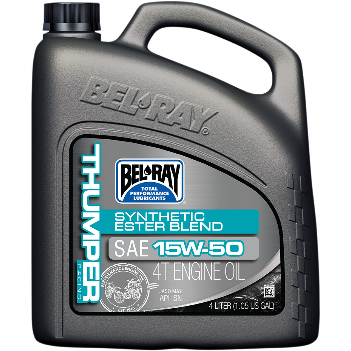 BEL-RAY
THUMPER RACING SYNTHETIC ESTER BLEND 4-STROKE ENGINE OIL 15W-50 4 LITER