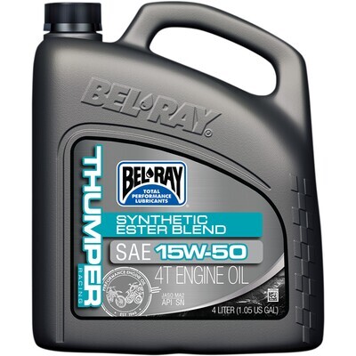 BEL-RAY
THUMPER RACING SYNTHETIC ESTER BLEND 4-STROKE ENGINE OIL 15W-50 4 LITER