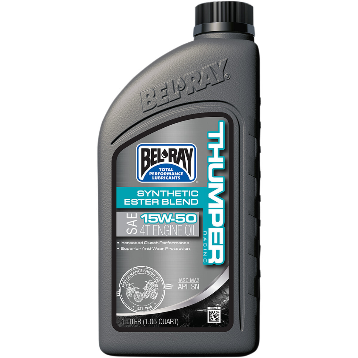 BEL-RAY
THUMPER RACING SYNTHETIC ESTER BLEND 4-STROKE ENGINE OIL 15W-50 1 LITER