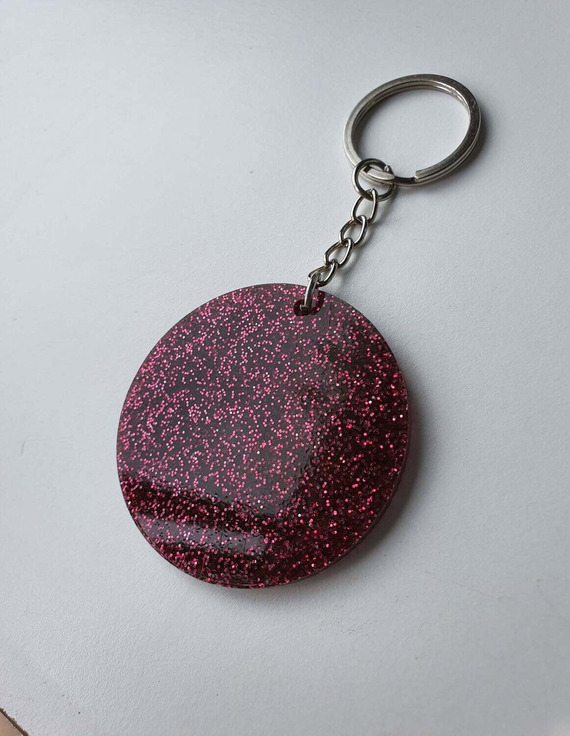 Maroon Glitter Acrylic Disc &amp; Keychain