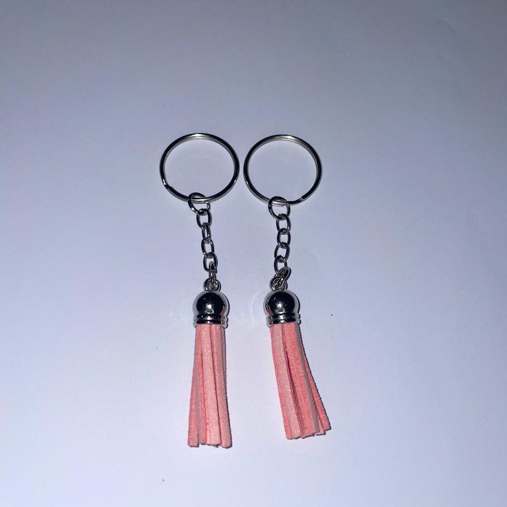 Silver Key Chain &amp; Tassel - Light Pink (Short Tassel)
