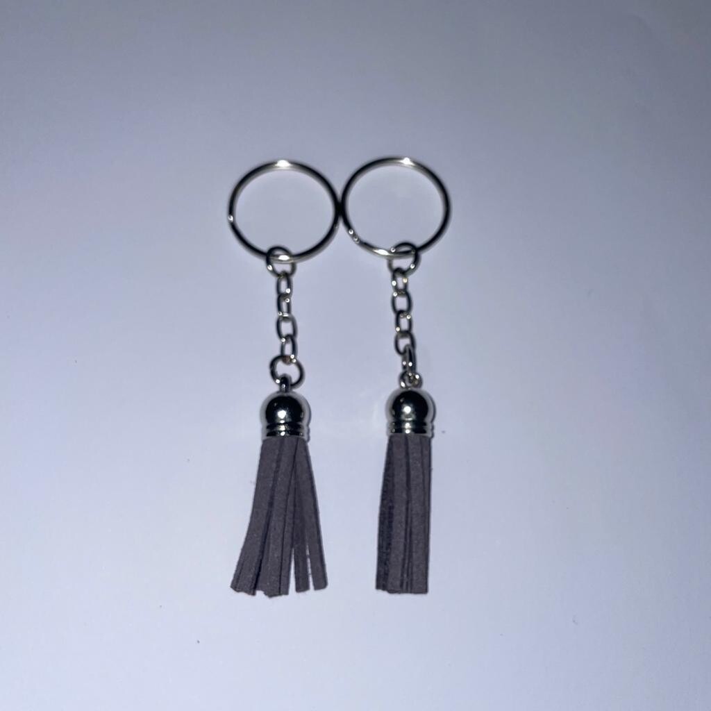 Silver Key Chain &amp; Tassel - Dark Grey (Short Tassel)