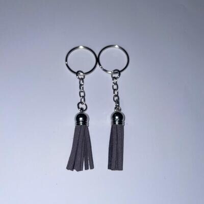 Silver Key Chain &amp; Tassel - Dark Grey (Short Tassel)
