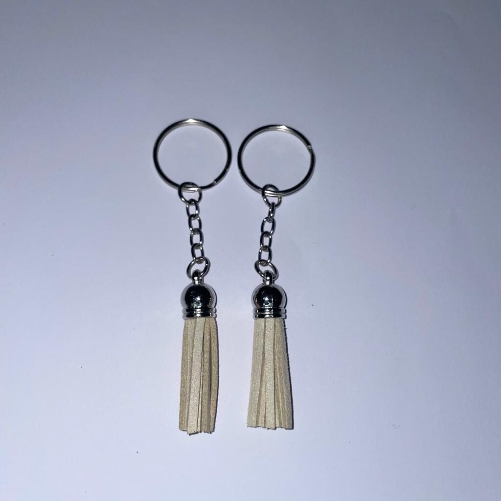 Silver Key Chain &amp; Tassel - Beige (Short Tassel)