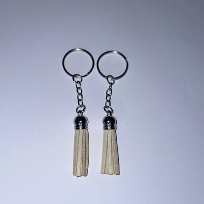 Silver Key Chain &amp; Tassel - Beige (Short Tassel)