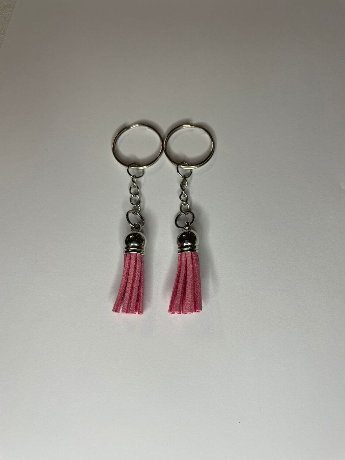 Silver Key Chain &amp; Tassel - Pink (Short Tassel)