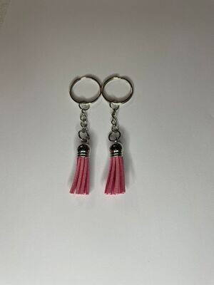 Silver Key Chain &amp; Tassel - Pink (Short Tassel)