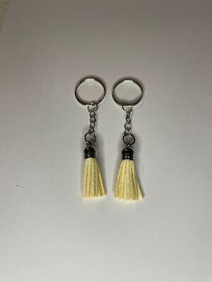Silver Key Chain &amp; Tassel - Cream (Short Tassel)