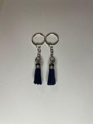 Silver Key Chain &amp; Tassel - Navy (Short Tassel)