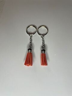 Silver Key Chain &amp; Tassel - Coral (Short Tassel)