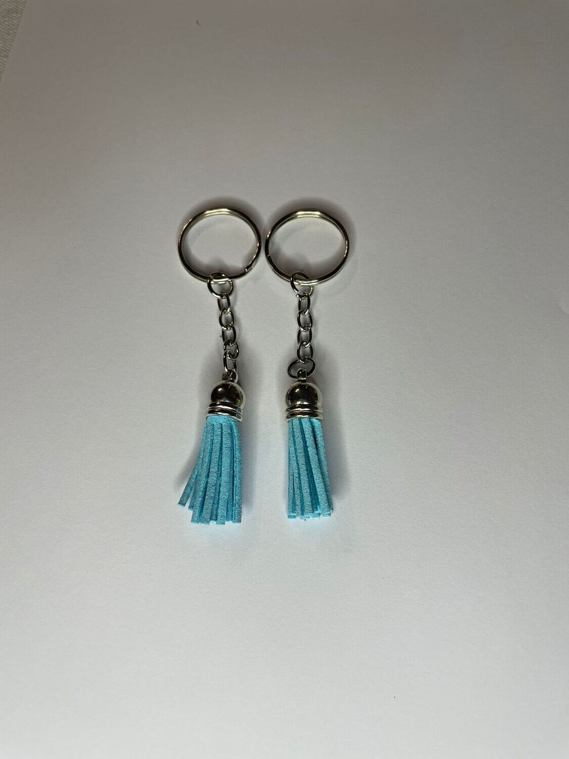 Silver Key Chain &amp; Tassel - Light Blue (Short Tassel)