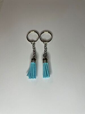 Silver Key Chain &amp; Tassel - Light Blue (Short Tassel)