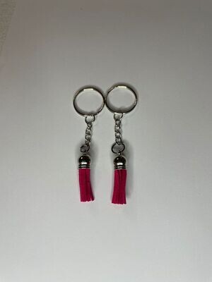 Silver Key Chain &amp; Tassel - Cerise Pink (Short Tassel)