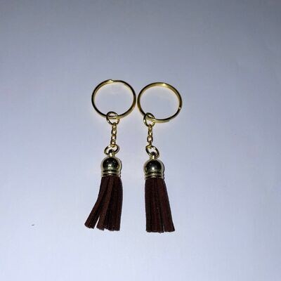 Gold Key Chain &amp; Tassel - Brown (Short Tassel)