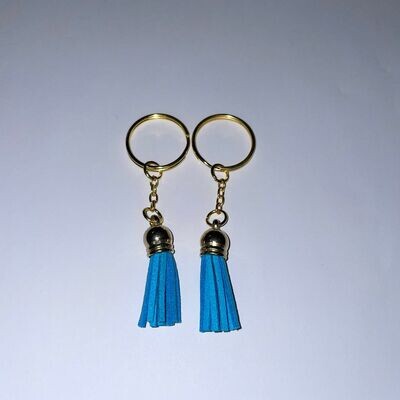 Gold Key Chain &amp; Tassel - Bright Blue (Short Tassel)