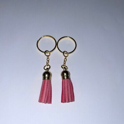 Gold Key Chain &amp; Tassel - Bright Pink (Short Tassel)