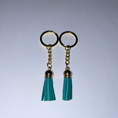 Gold Key Chain &amp; Tassel - Teal (Short Tassel)