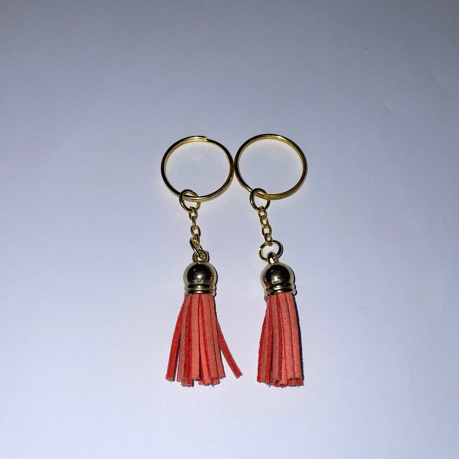 Gold Key Chain &amp; Tassel - Coral (Short Tassel)