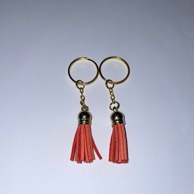 Gold Key Chain &amp; Tassel - Coral (Short Tassel)