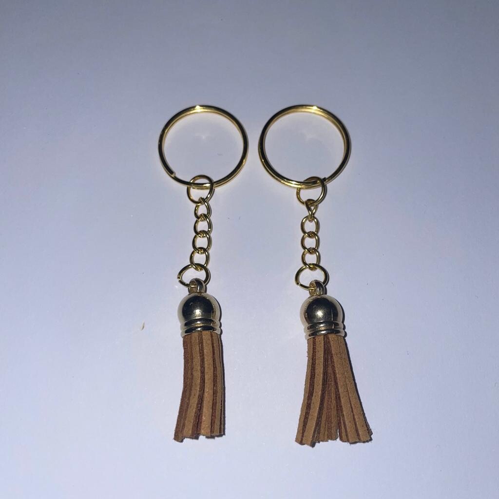 Gold Key Chain &amp; Tassel - Light Brown (Short Tassel)