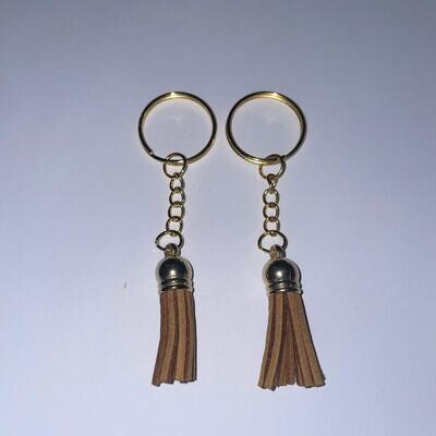 Gold Key Chain &amp; Tassel - Light Brown (Short Tassel)