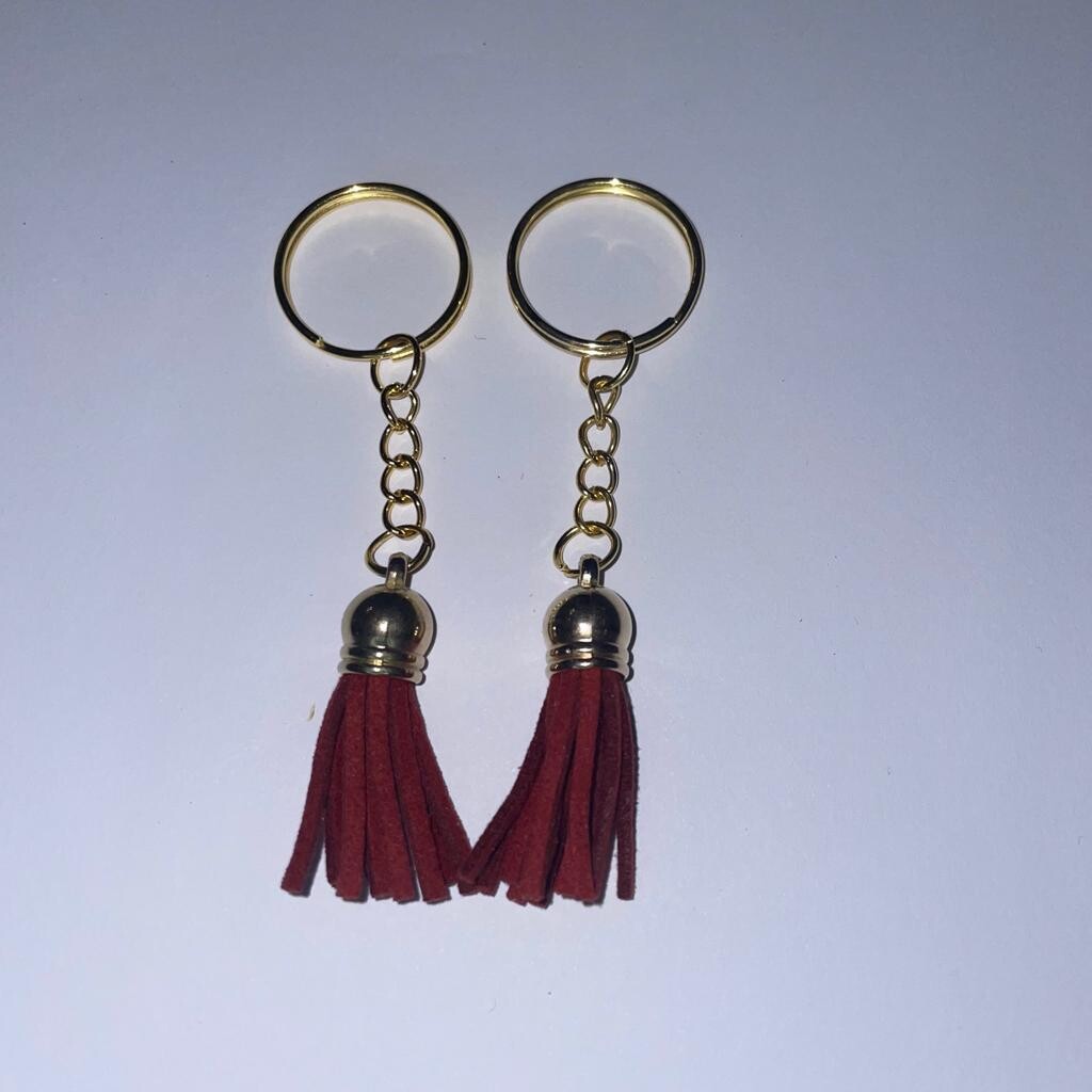Gold Key Chain &amp; Tassel - Burgundy (Short Tassel)