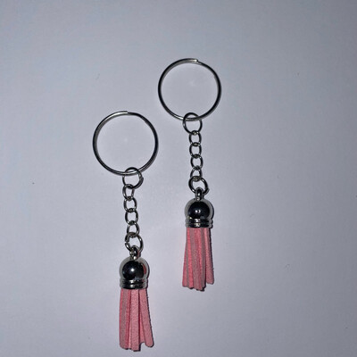 Silver Key Chain &amp; Tassel - Light Pink (Short Tassel)