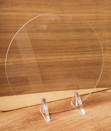 Round Acrylic Table Sign with Stand - 150mm Diameter