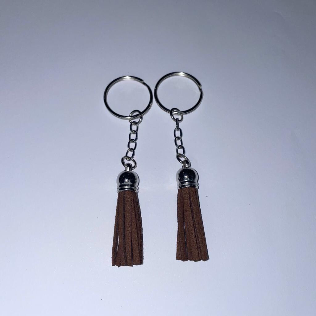 Silver Key Chain &amp; Tassel - Brown (Short Tassel)