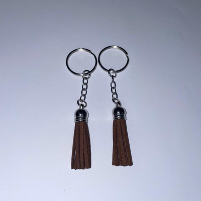 Silver Key Chain &amp; Tassel - Brown (Short Tassel)