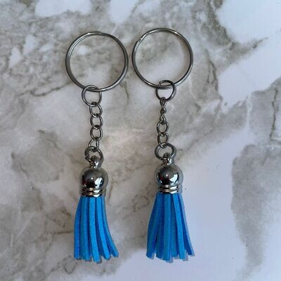 Silver Key Chain &amp; Tassel - Bright Blue (Short Tassel)