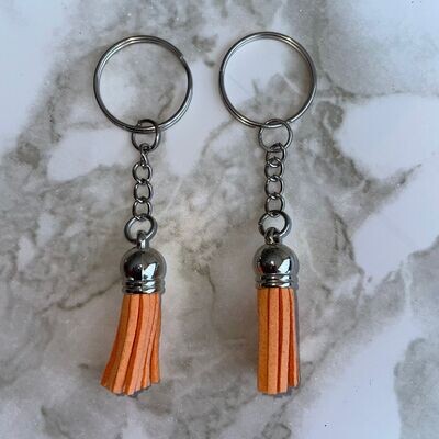 Silver Key Chain &amp; Tassel - Peach (Short Tassel)