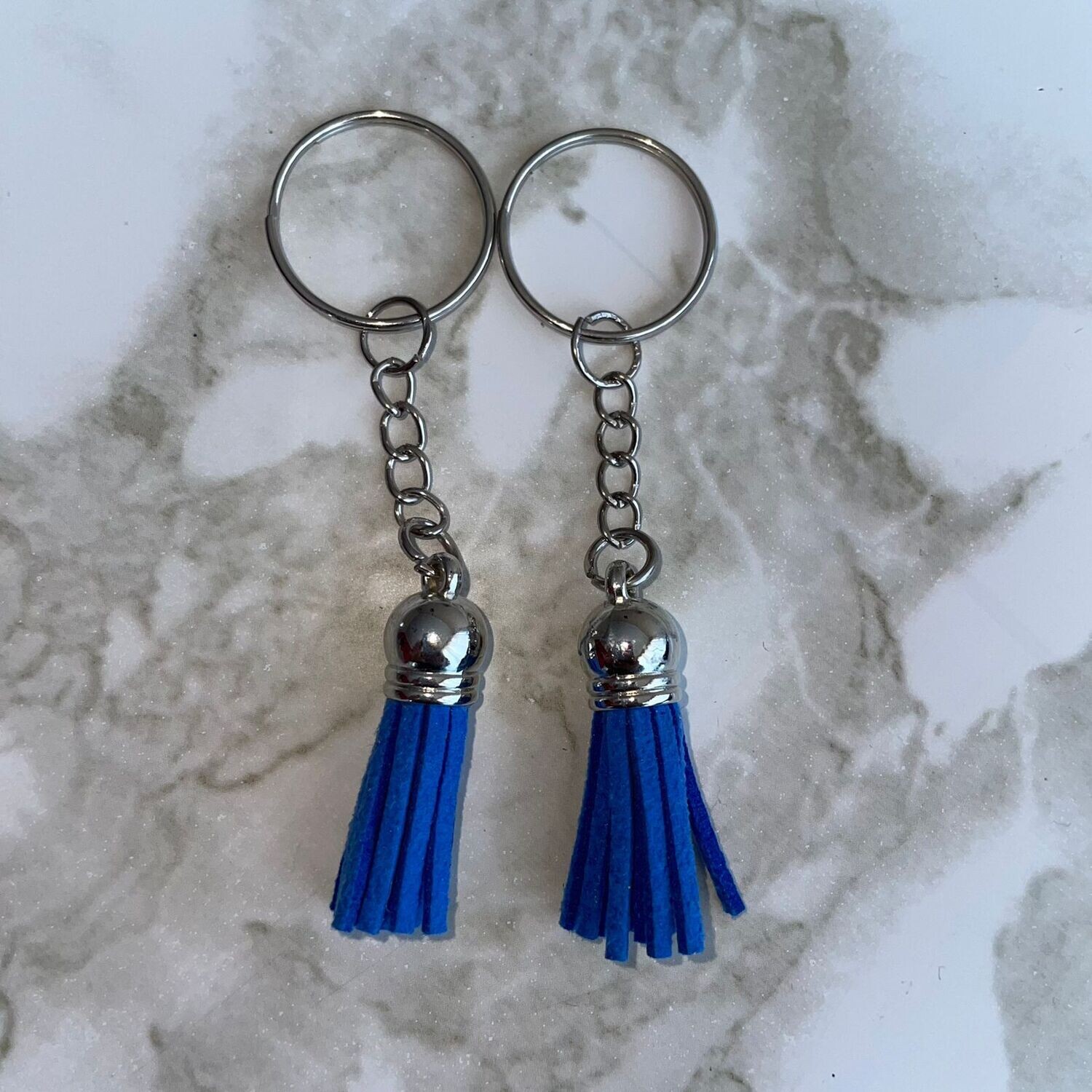 Silver Key Chain &amp; Tassel - Bright Dark Blue (Short Tassel)