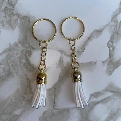 Gold Key Chain &amp; Tassel - White (Short Tassel)