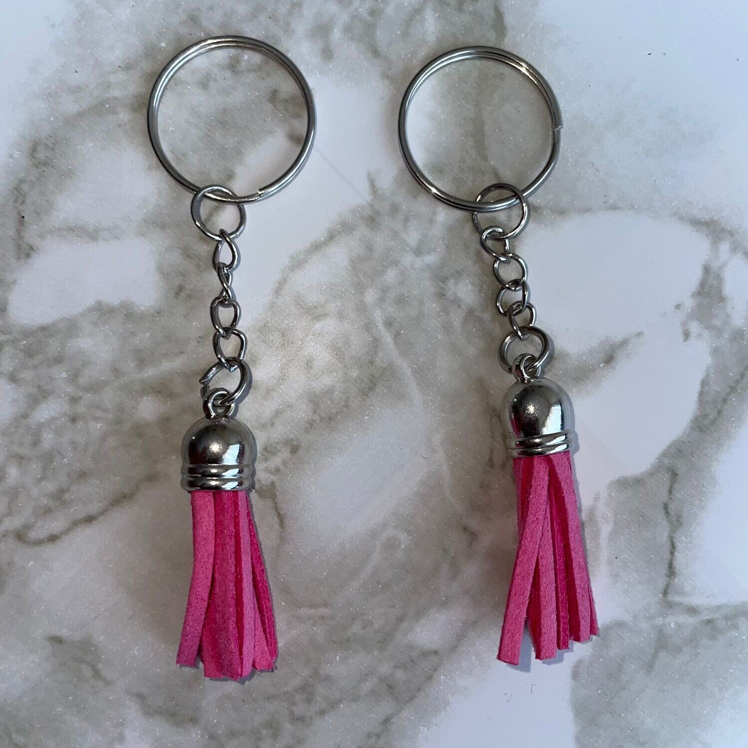 Silver Key Chain &amp; Tassel - Electric Pink (Short Tassel)