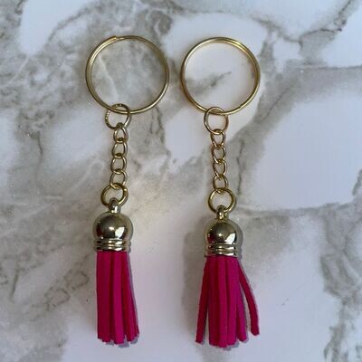 Gold Key Chain &amp; Tassel - Electric Pink (Short Tassel)