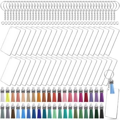 Rectangle Silver Keychain Set - Pack of 10