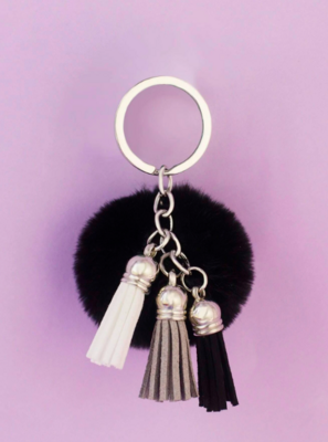 Black Pom Pom with 3 Tassels