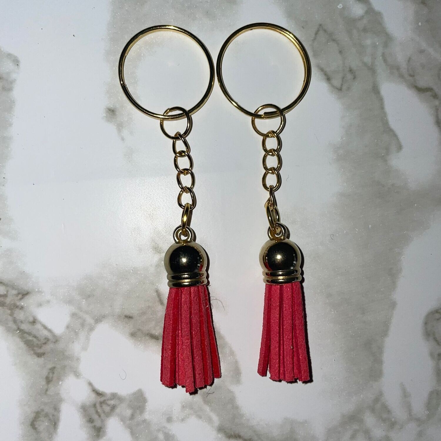 Gold Key Chain &amp; Tassel - Deep Pink