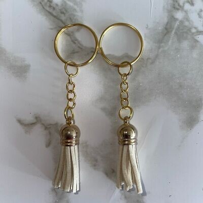 Gold Key Chain &amp; Tassel - Beige