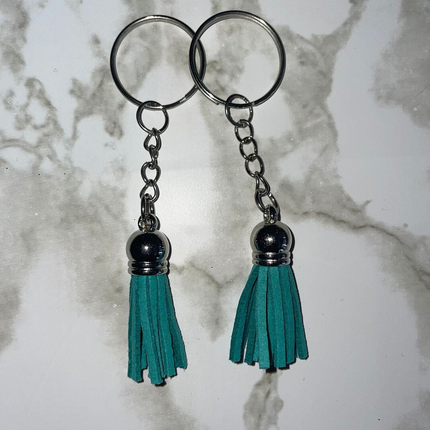 Silver Key Chain &amp; Tassel - Jade (Short Tassel)