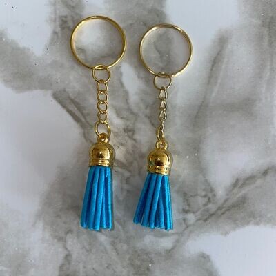 Gold Key Chain &amp; Tassel - Cyan