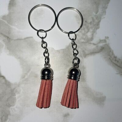 Silver Key Chain &amp; Tassel - Dusty Rose (Short Tassel)