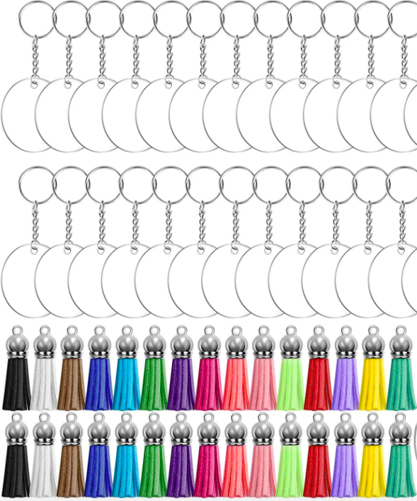 Clear Round Acrylic w/ Silver Keychain Set - Pack of 10