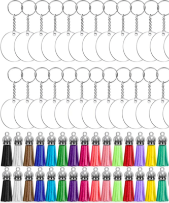 Clear Round Acrylic w/ Silver Keychain Set - Pack of 10